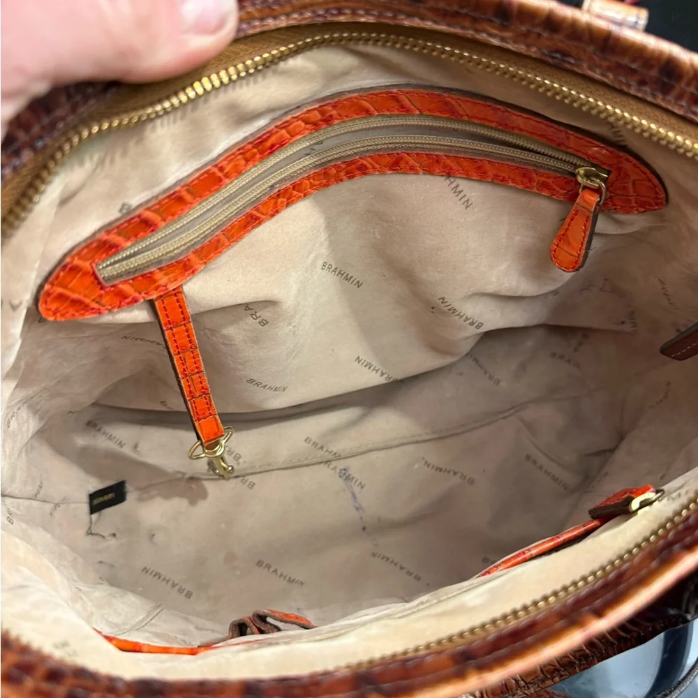 Brahmin Mini Arno Satchel Orange Croc Embossed Leather - Picture 13 of 14
